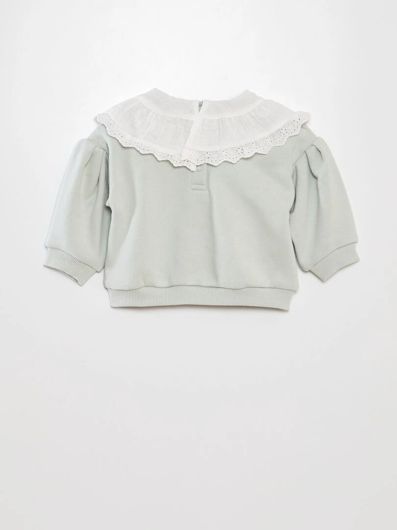 Sweat avec large col en gaze de coton + broderies Smoke