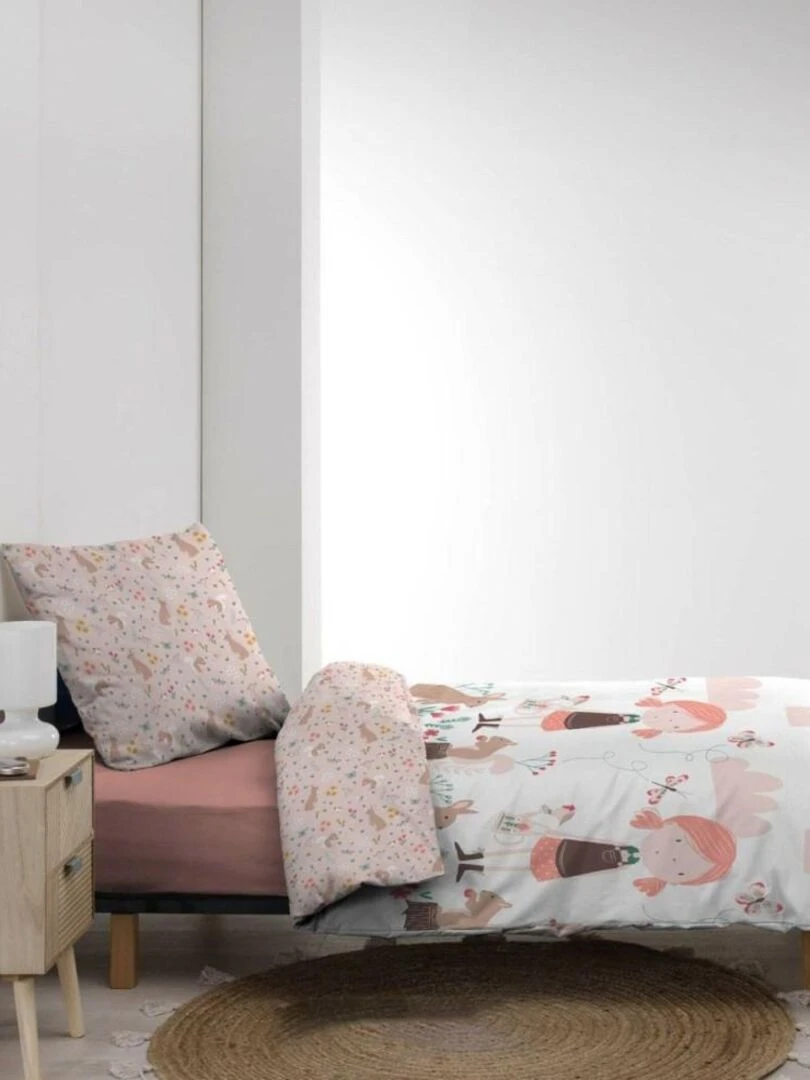Housse de couette enfant 140x200 Alice + 1 taie microfibre   Rose