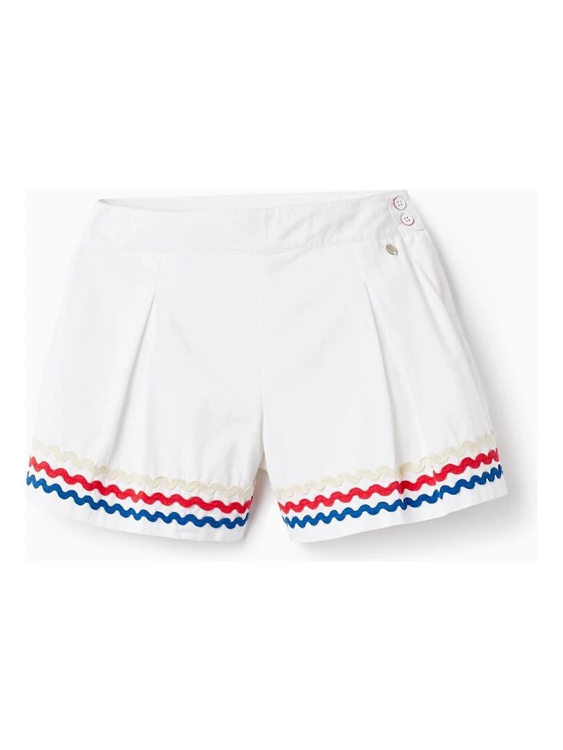 Shorts en Coton avec Bandes Ondulées pour Fille PICASSO Blanc