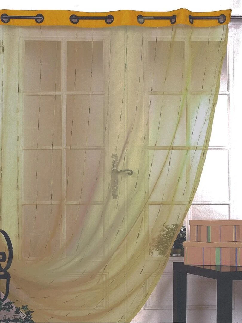 Voilage en Organza à Fines Rayures Brodées Beige