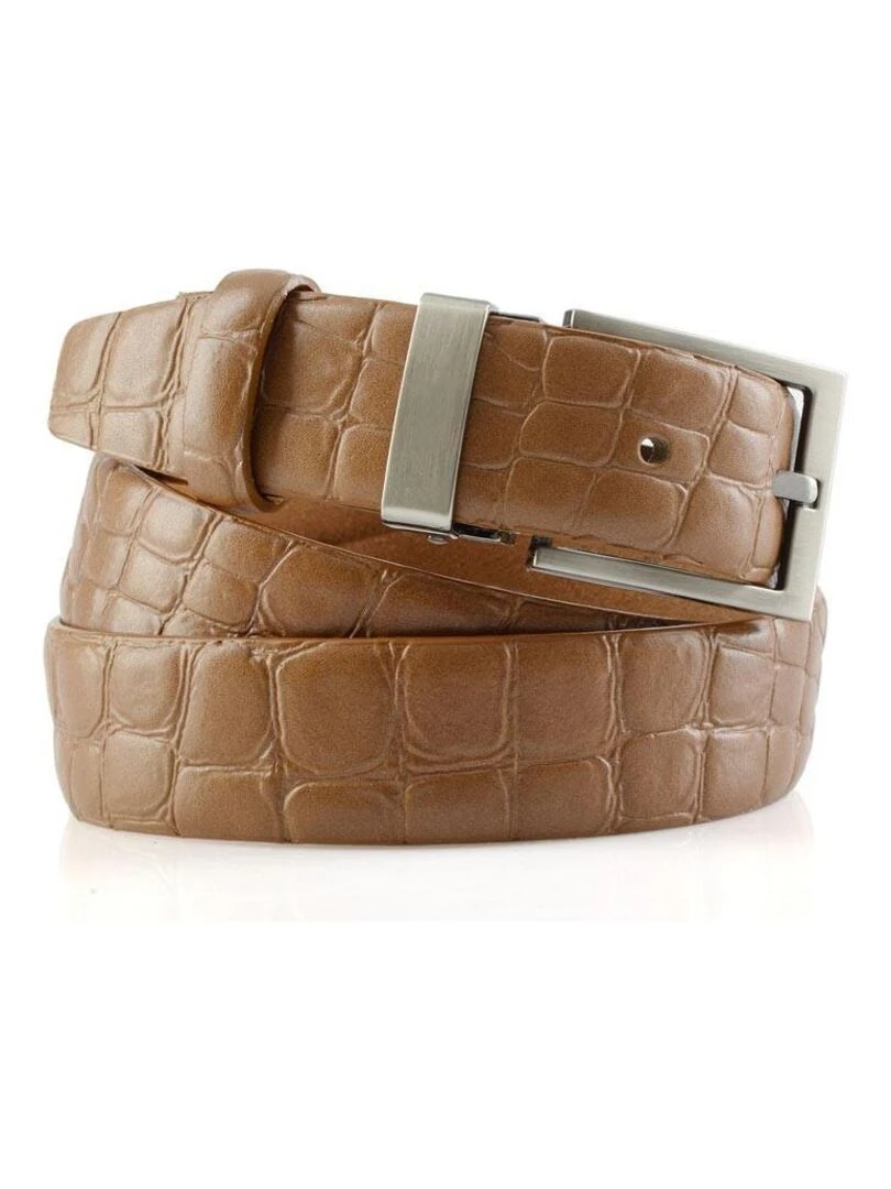 Ceinture Plein Cuir Kroko Fabrication UE Beige