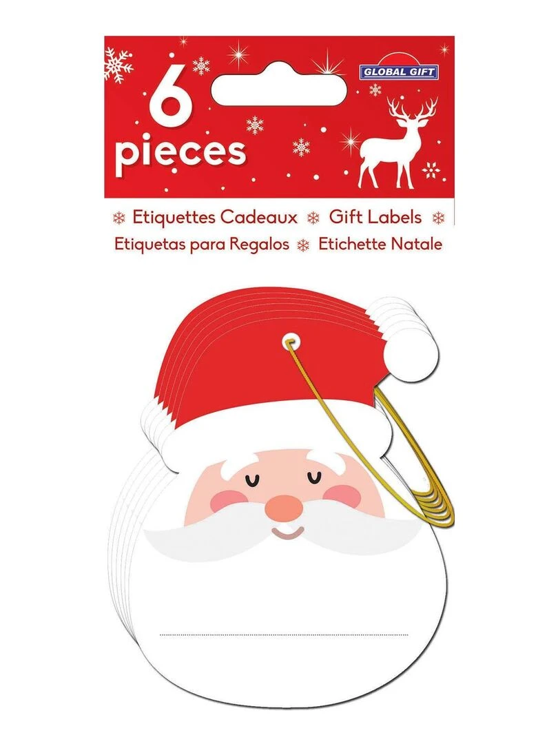 6 étiquettes cadeaux Père Noël à paillettes N/A
