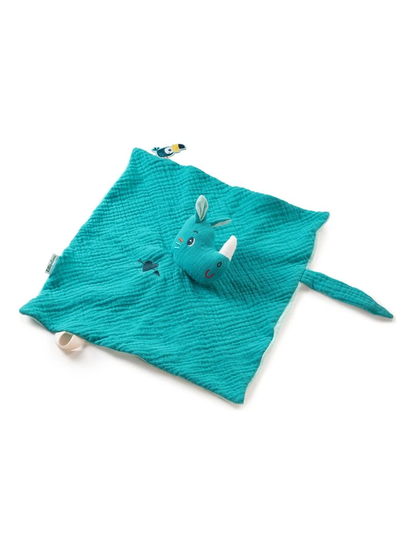 Doudou attache sucette Marius le rhinocéros Bleu