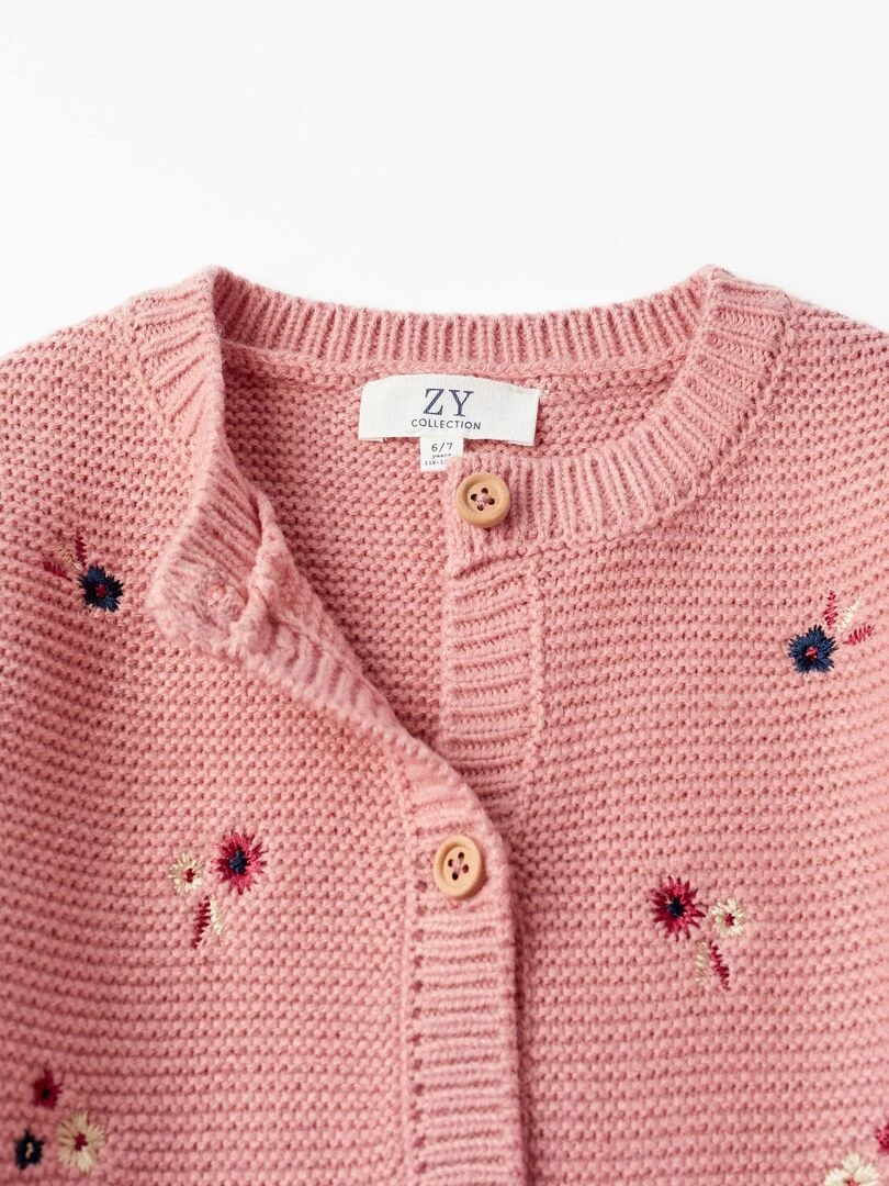 Gilet en Maille avec Fleurs Brodées pour Fille  SPRING BEGINS   Rose