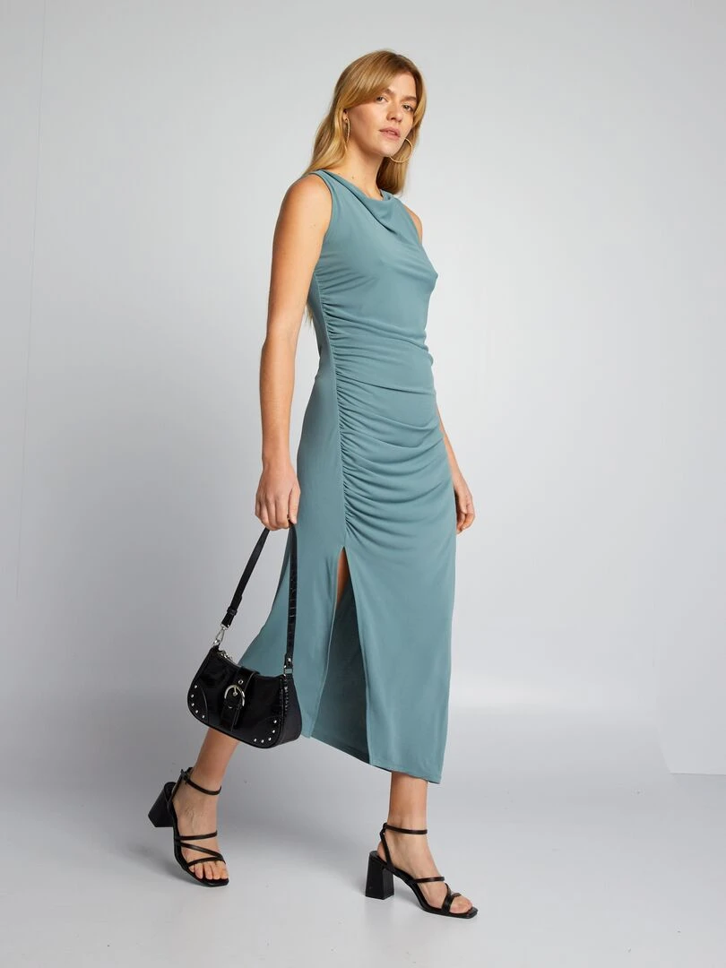 Robe drapée à col bénitier Bleu