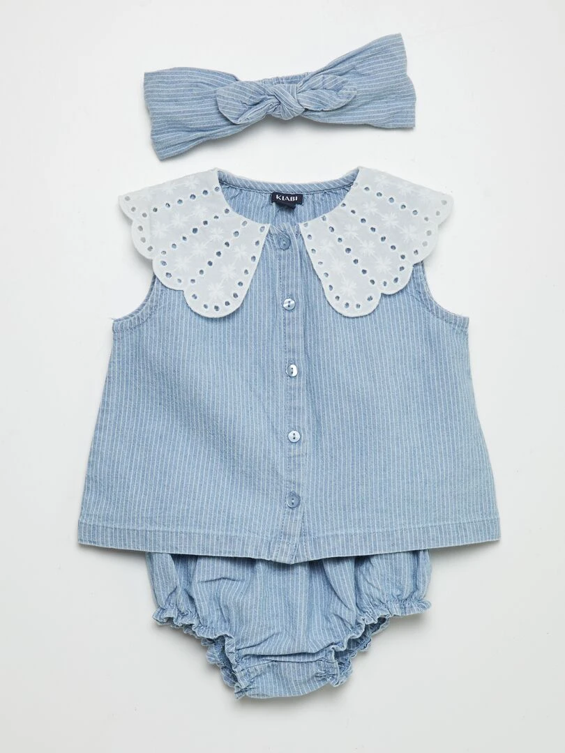 Ensemble chemise + bloomer + bandeau Bleu chambray