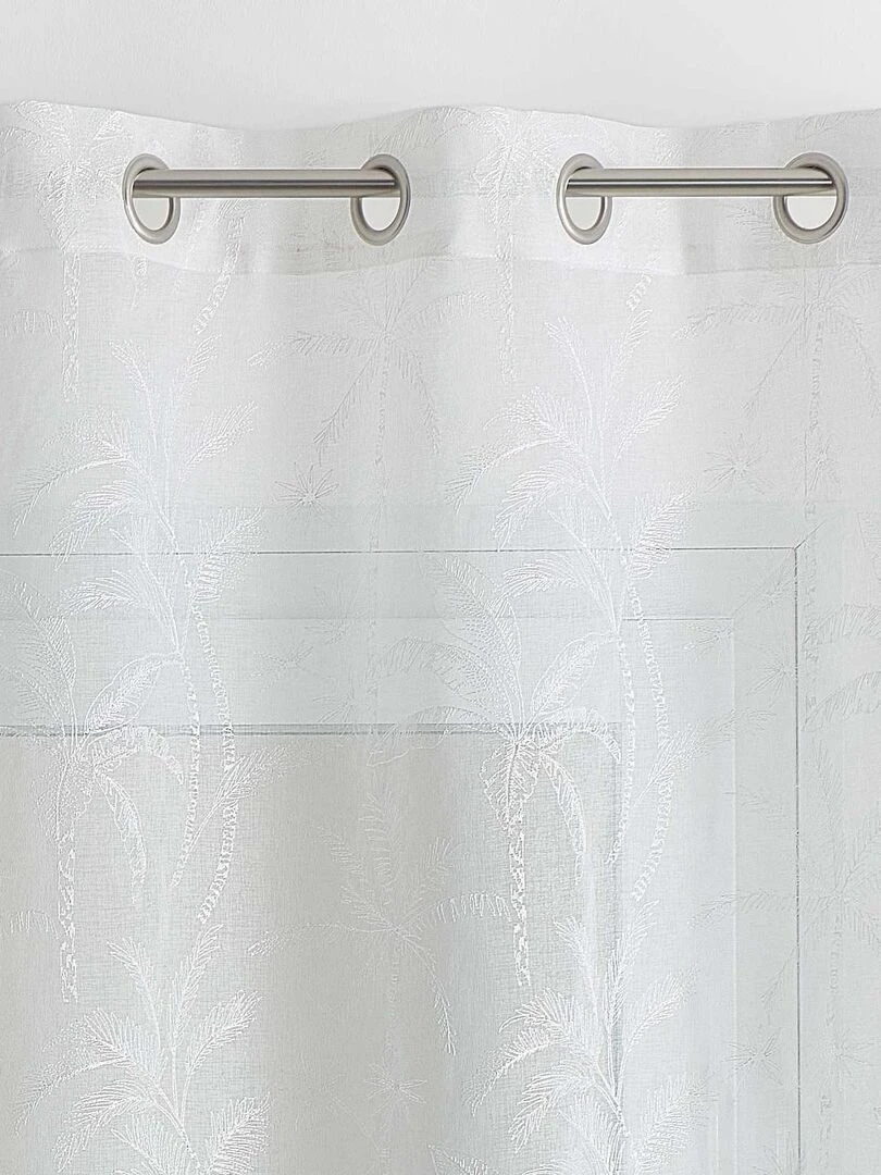 Voilage esprit tropical en étamine brodée   Blanc