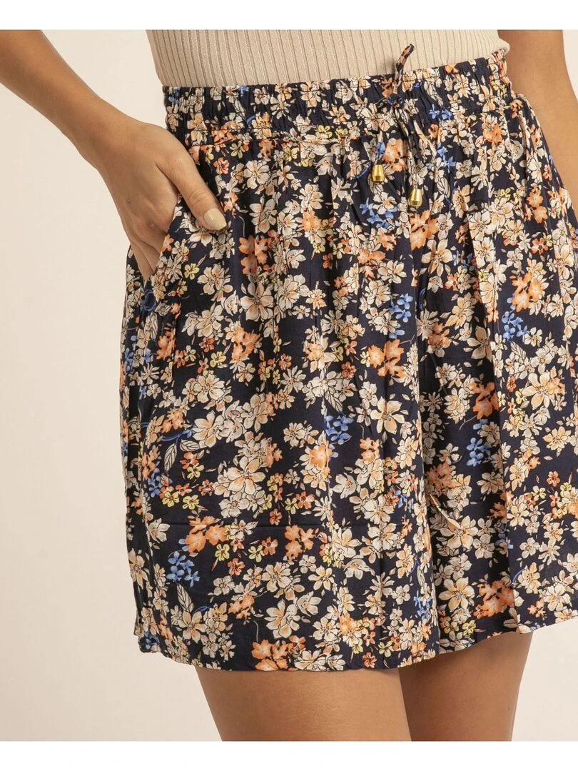 Short large effet jupe motifs XIRONA   Bleu marine