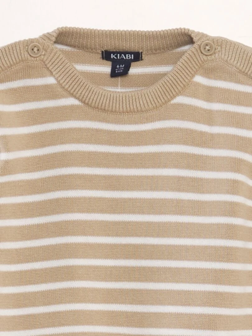 Pull rayé en maille fine   Beige