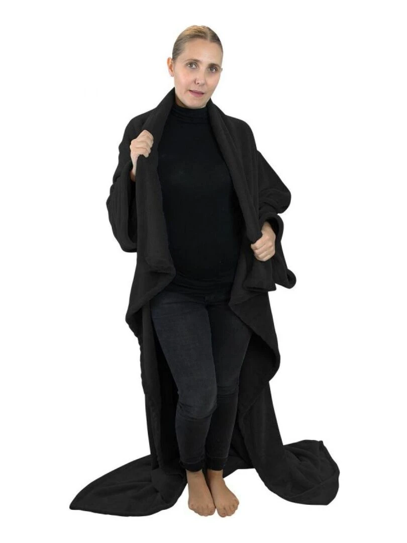 Couverture polaire plaid intégral avec manches et poche   Adulte   Vivezen   Noir