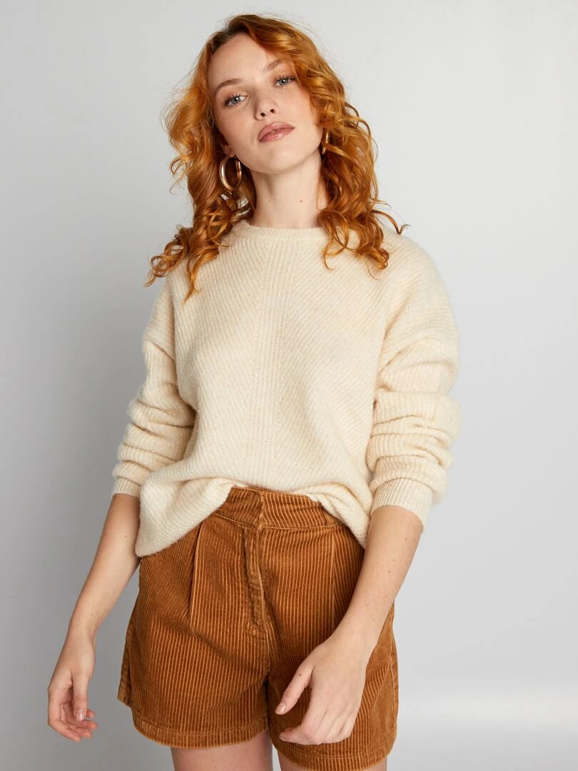 Pull en maille côtelée douce   Beige