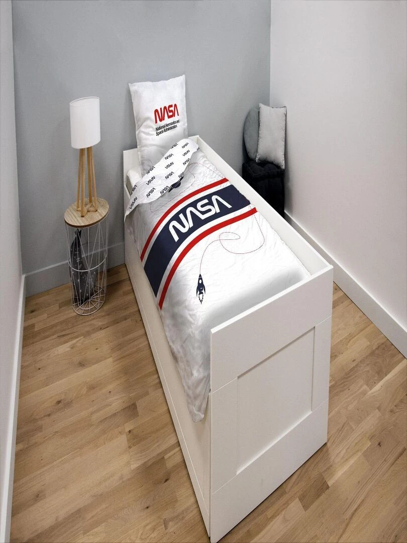 Housse de couette NASA Spaceship 140x200 cm et taie d'oreiller 100% Coton Blanc