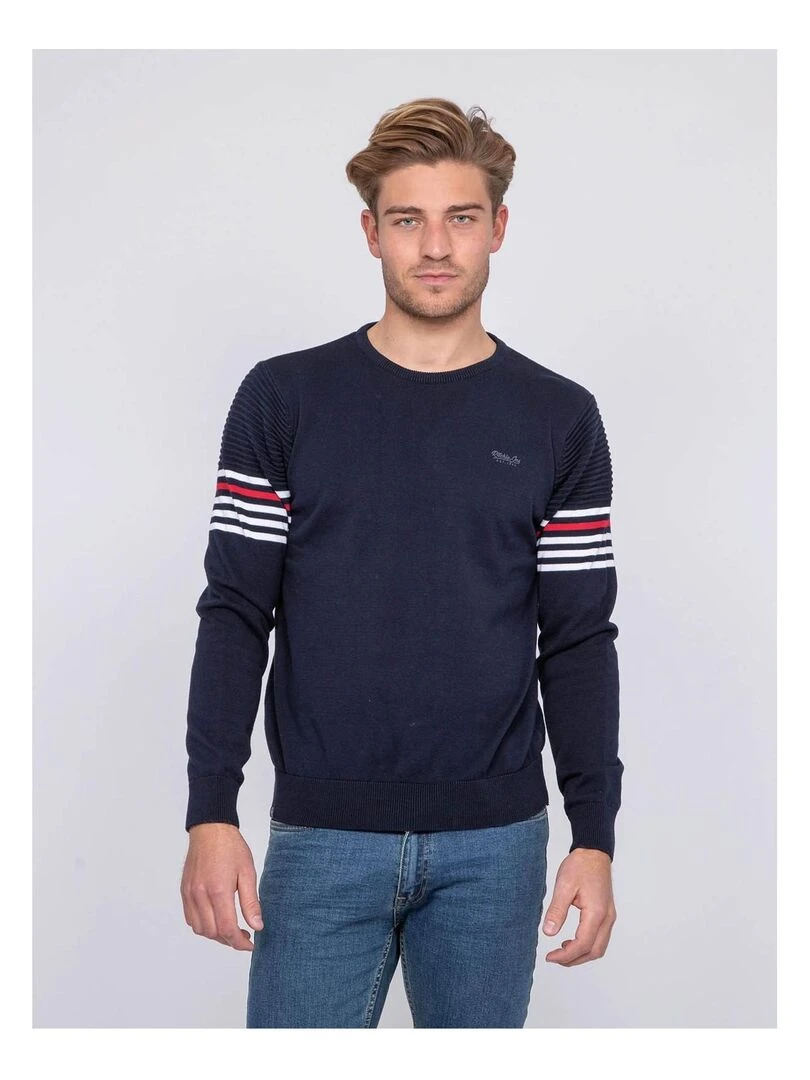 Pull fin col rond coton ALTO Bleu marine