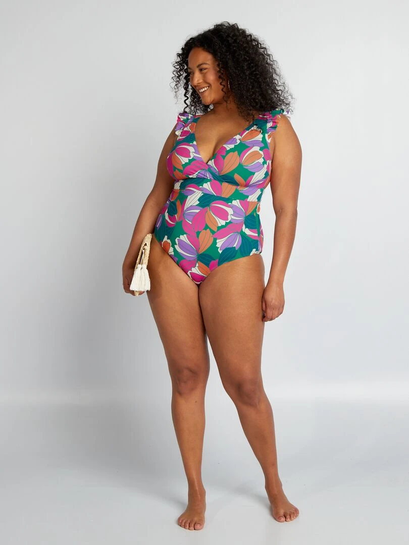 Maillot de bain 1 pièce imprimé maxi fleurs Vert
