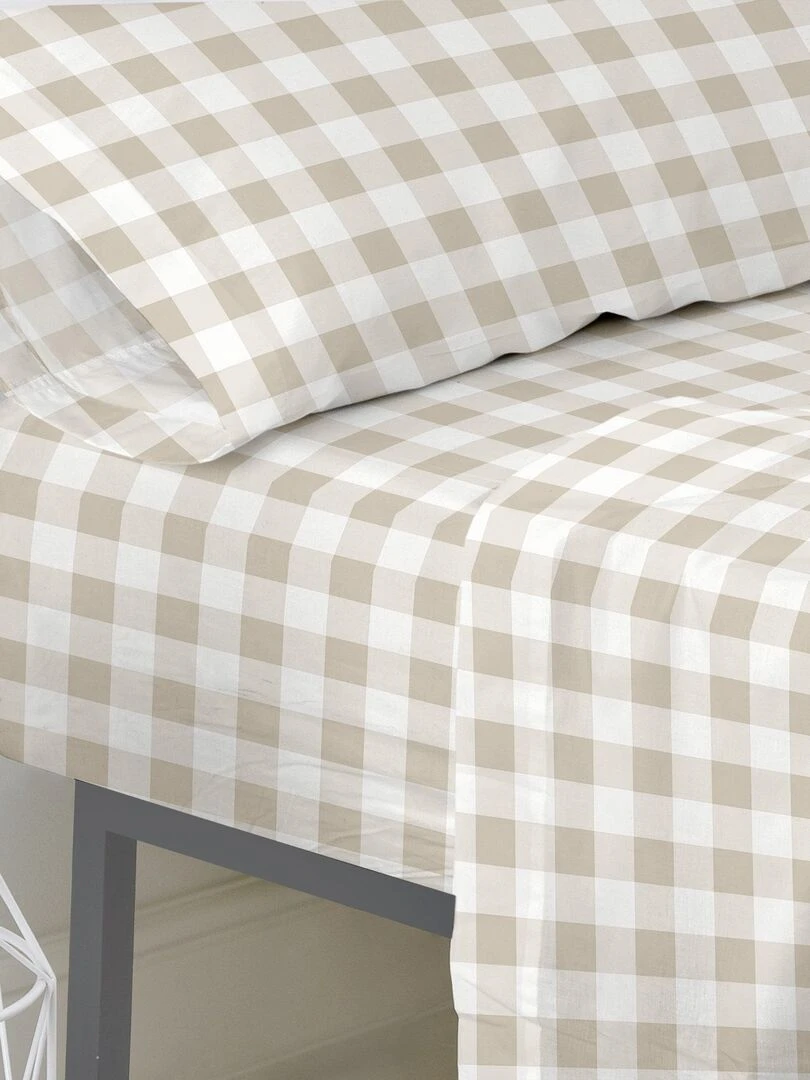 Drap housse Vichy "Happyfriday"   Beige