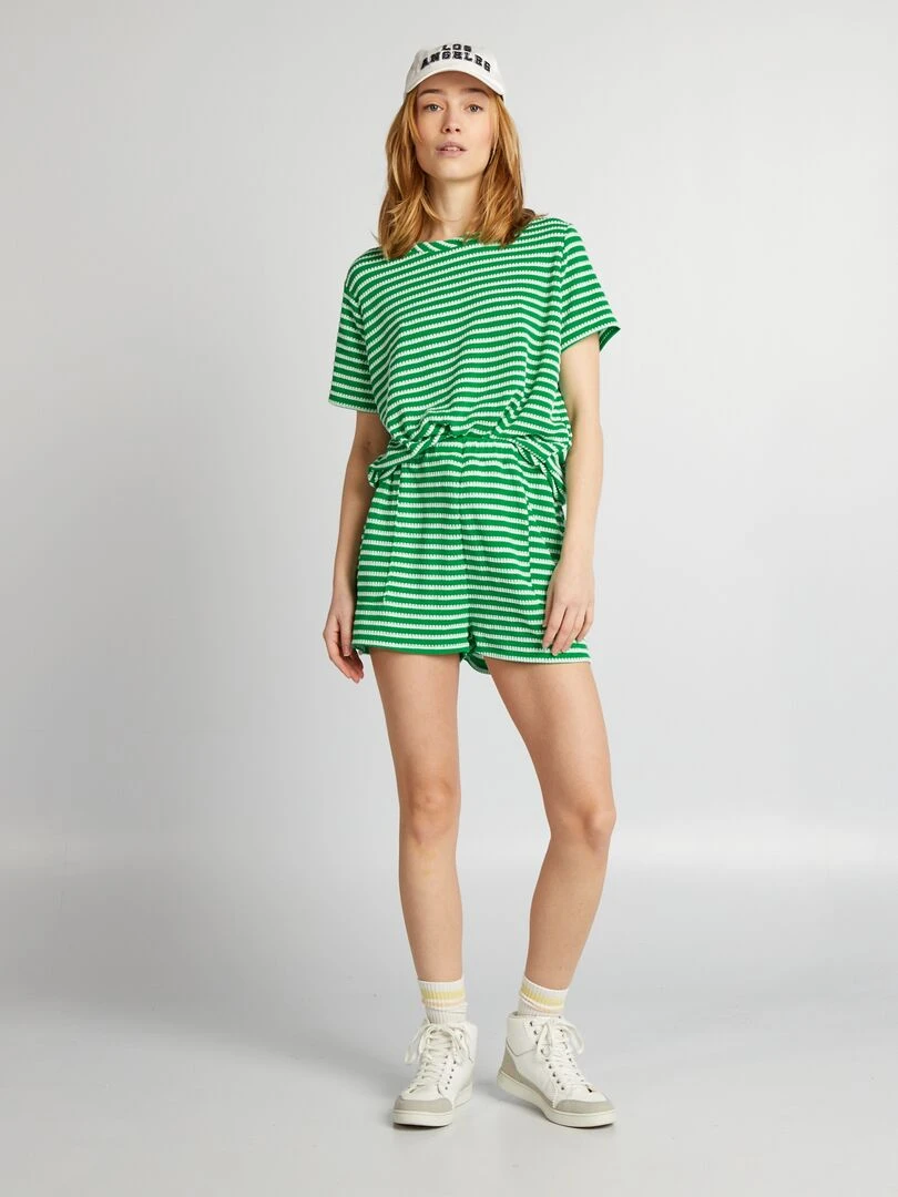Short rayé en crochet Vert