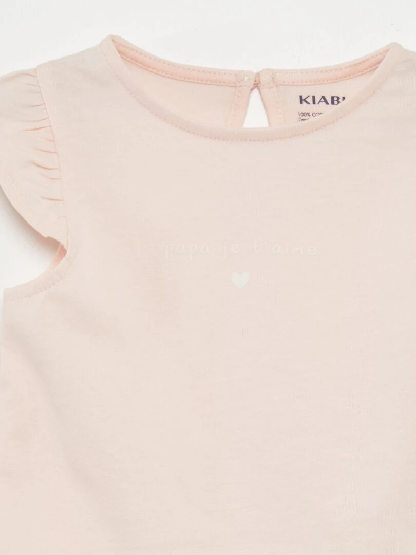 Ensemble t shirt + short imprimé 2 pièces Rose cœur