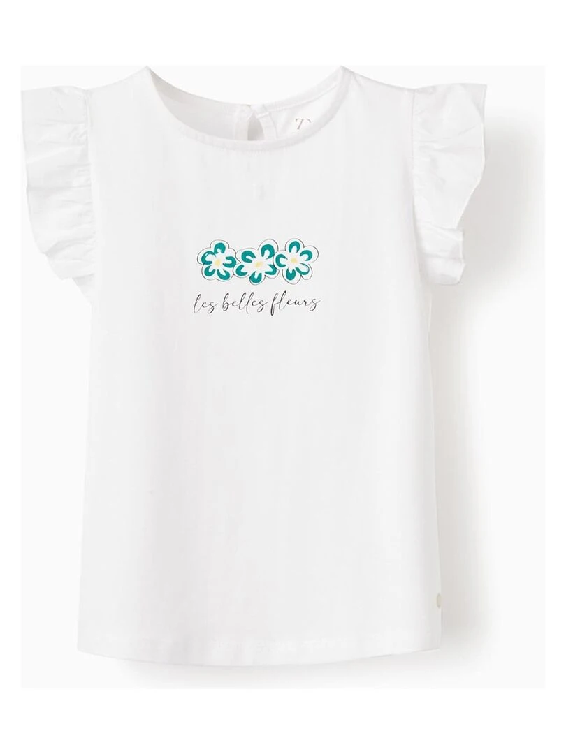 T shirt En Coton à Volants Pour Fille 'Fleurs' manches courtes MATISSE Blanc