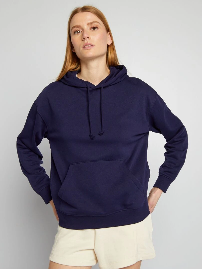 Sweat à capuche en molleton uni   Bleu marine