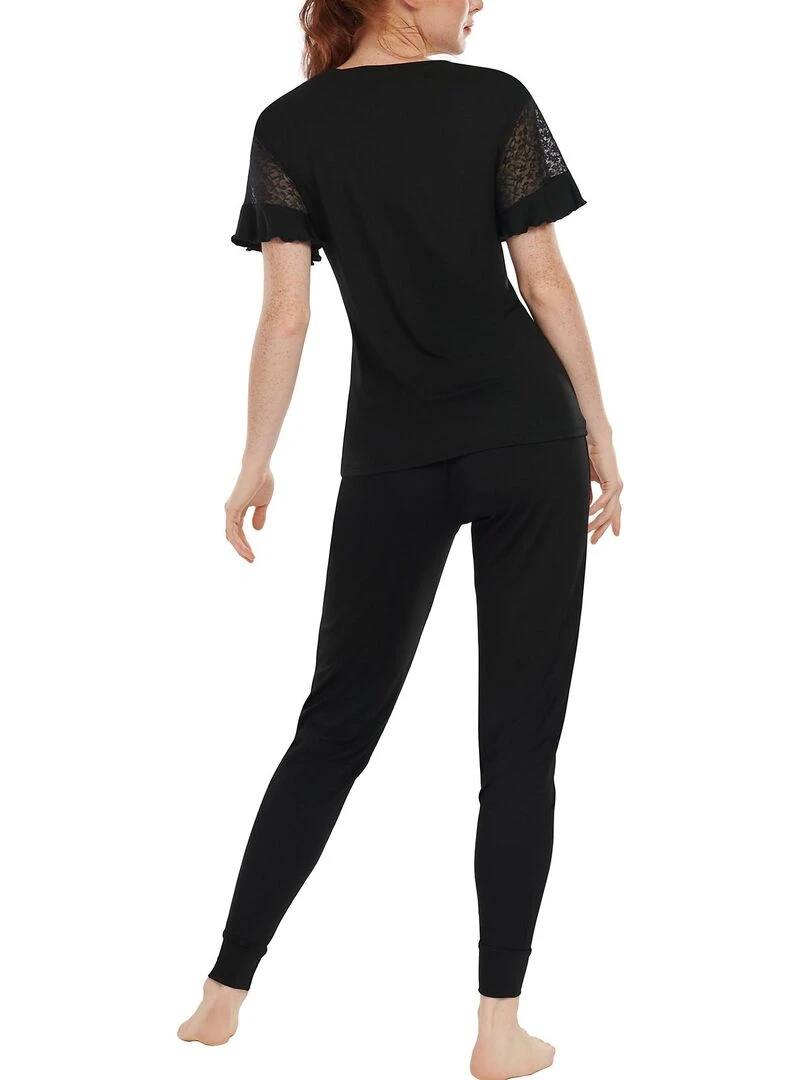 Pyjama pantalon top manches courtes Smooth Noir