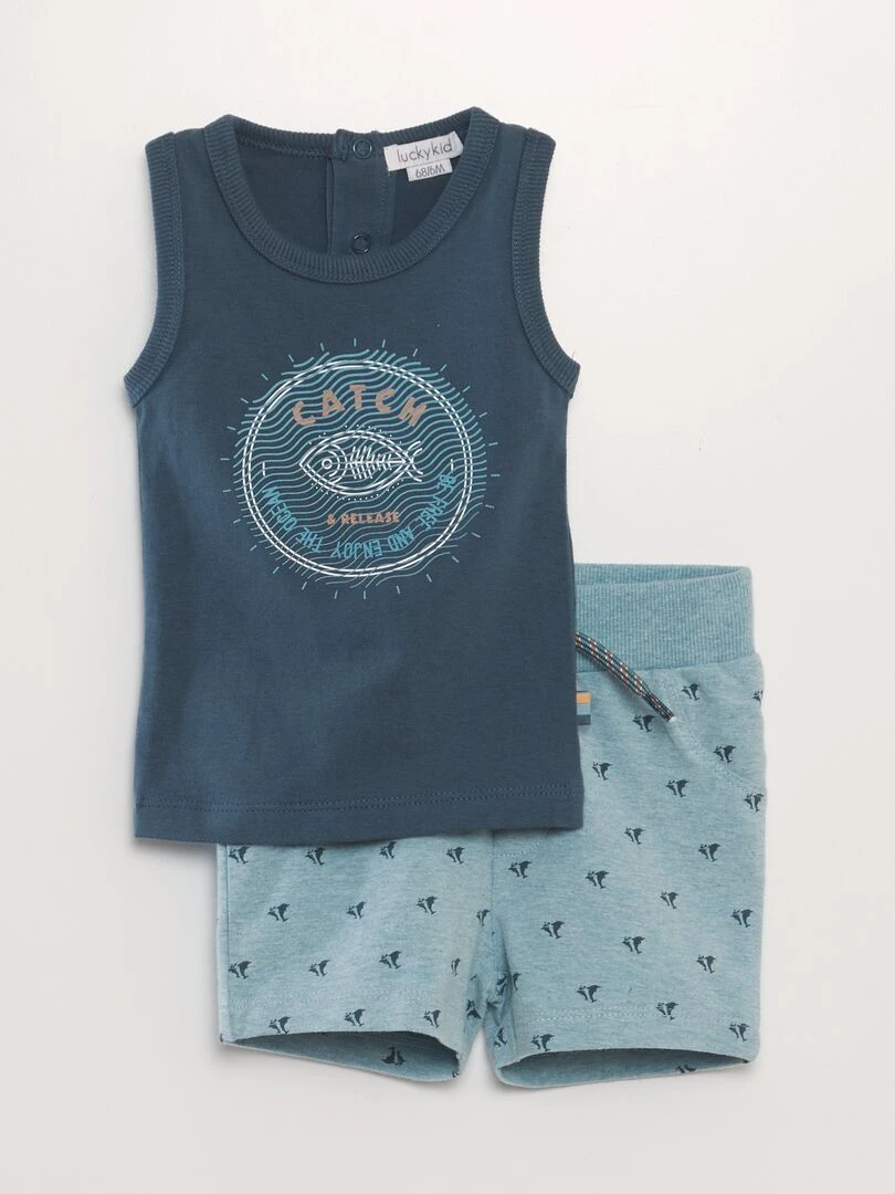 Ensemble débardeur + short imprimé 2 pièces bleu
