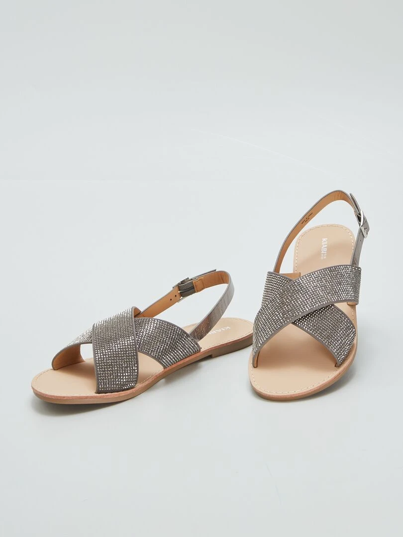 Sandales à brides avec strass   Gris