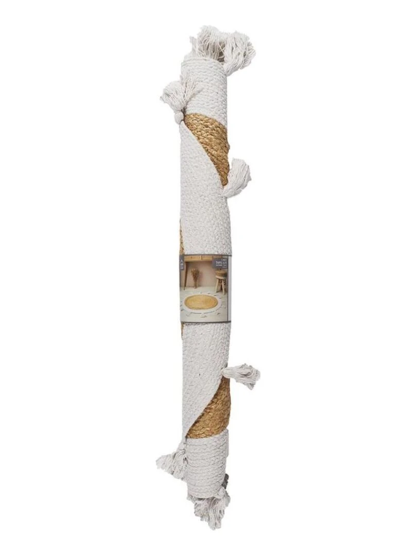 Tapis rond jute pompons blanc D80   Blanc