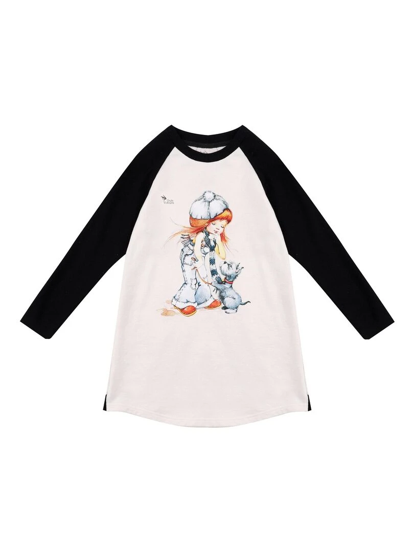 Robe Sweat Fille Beige Noir Dessin Poulbot BABY 'LA FAUTE A VOLTAIRE' Noir Beige
