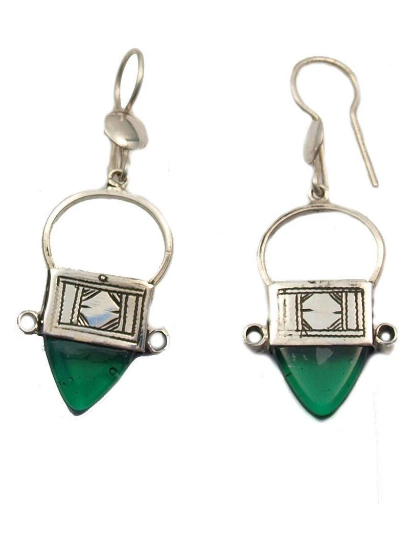 Boucles d'oreille touareg verre vert Vert