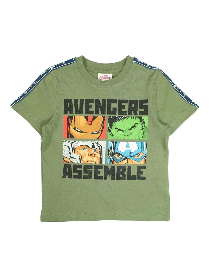 Avengers T shirt garçon imprimé Avengers en coton Kaki