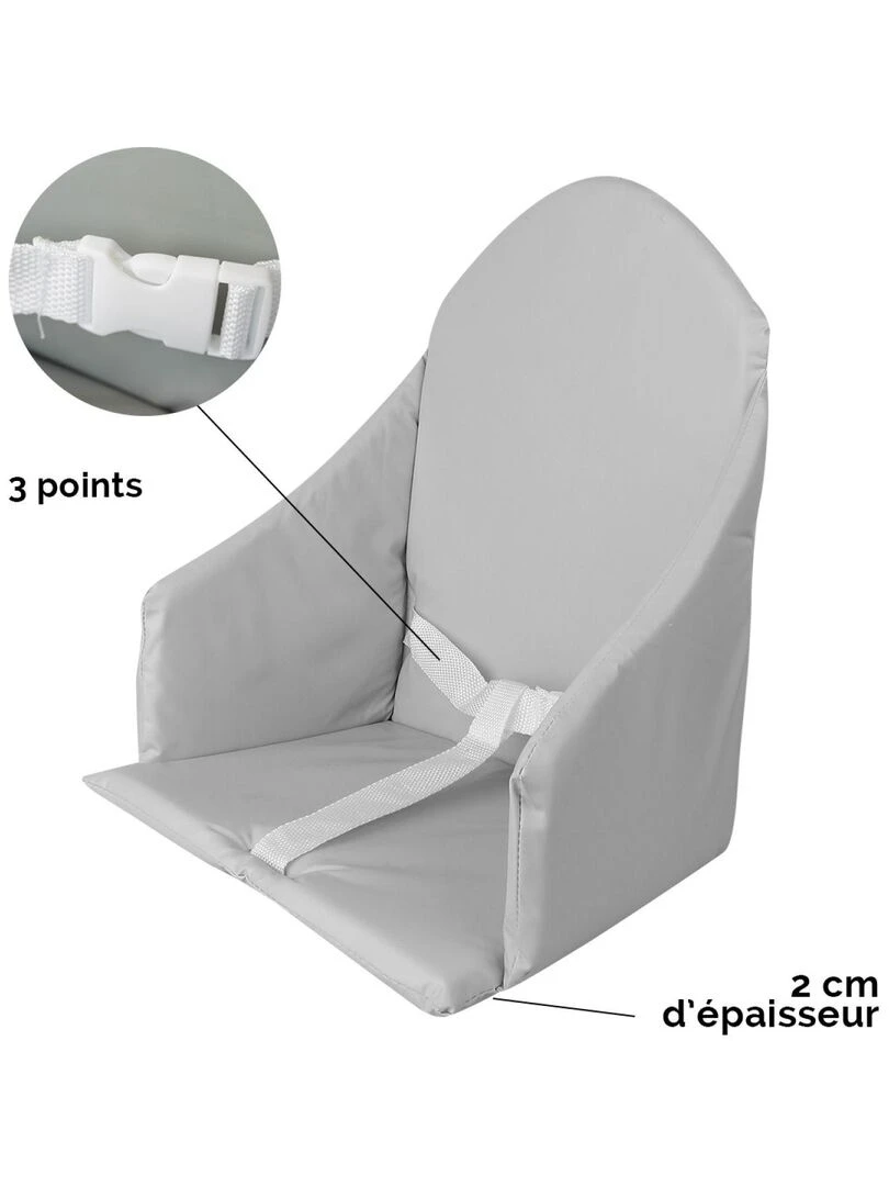 Coussin d'assise universel Miam avec harnais pour chaise haute bébé   Monsieur Bébé   Gris foncé