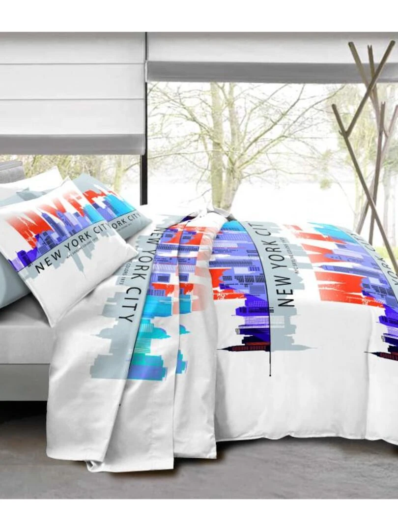 Pack Complet Ny Skyline Bleu Housse De Couette Pour Lit 160 X 200 Cm 100% Coton / 57 Fils/cm² Multicolore