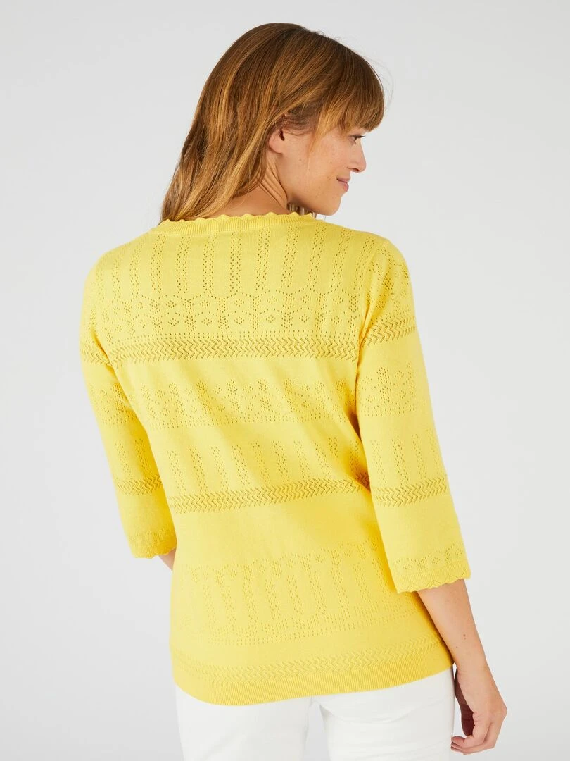 Pull ajouré en coton majoritaire   Damart   Jaune paille