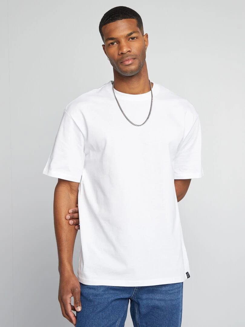 T shirt en coton uni   blanc