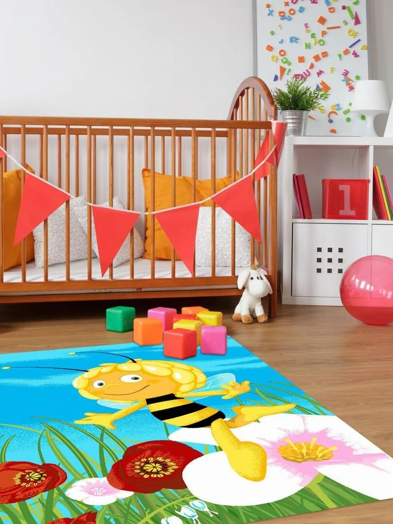 Tapis enfant MAYA BUSY BEE Bleu 95x133 Fait en Europe   Bleu