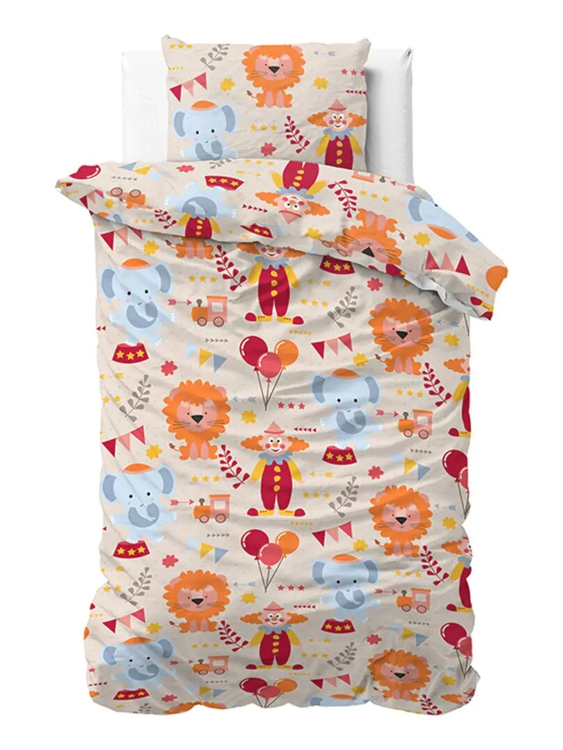 Parure de Lit Enfant Coton Animaux du Cirque Beige