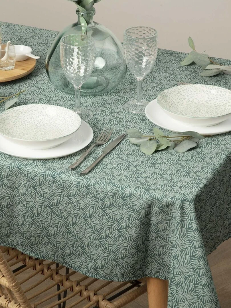 Nappe anti tâche aux impressions végétales Vert