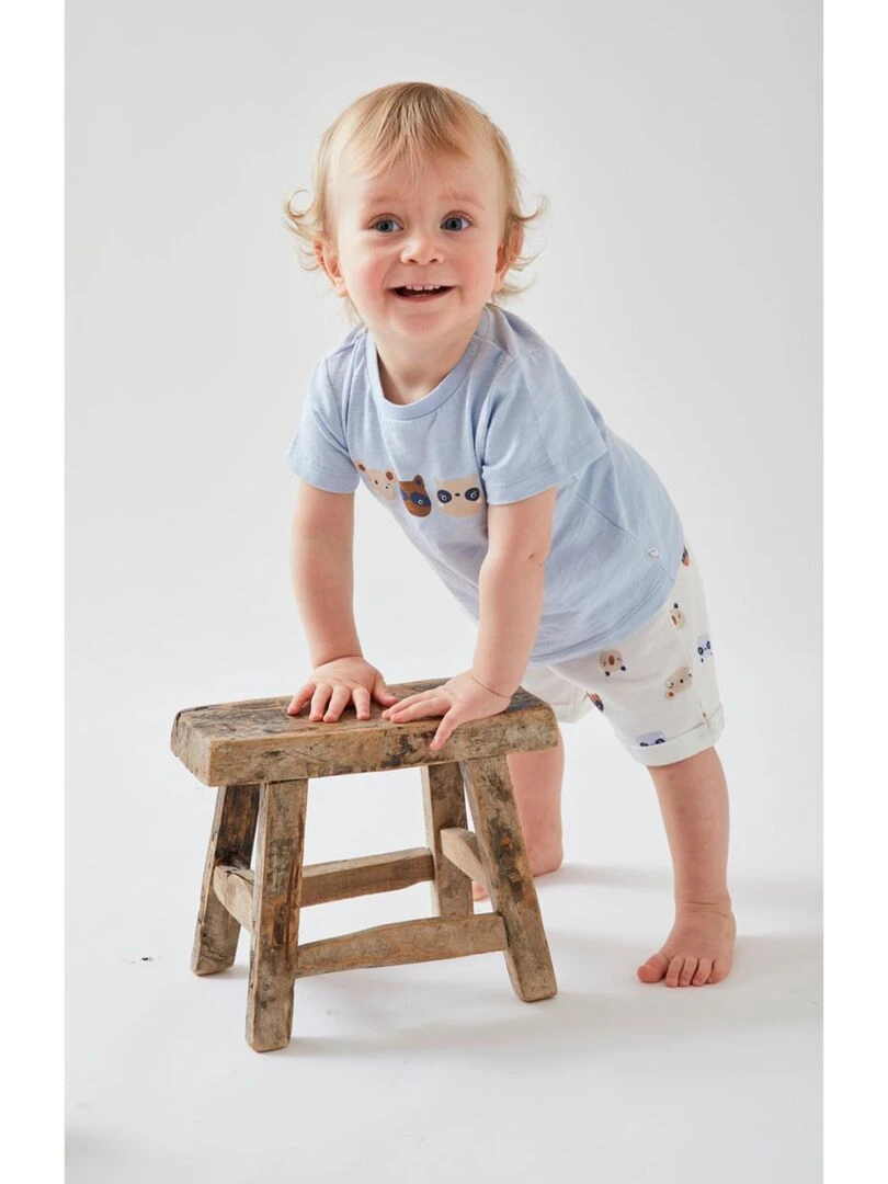 Set t shirt + short imprimé animalier  écru/bleu clair   Noukie's   Bleu