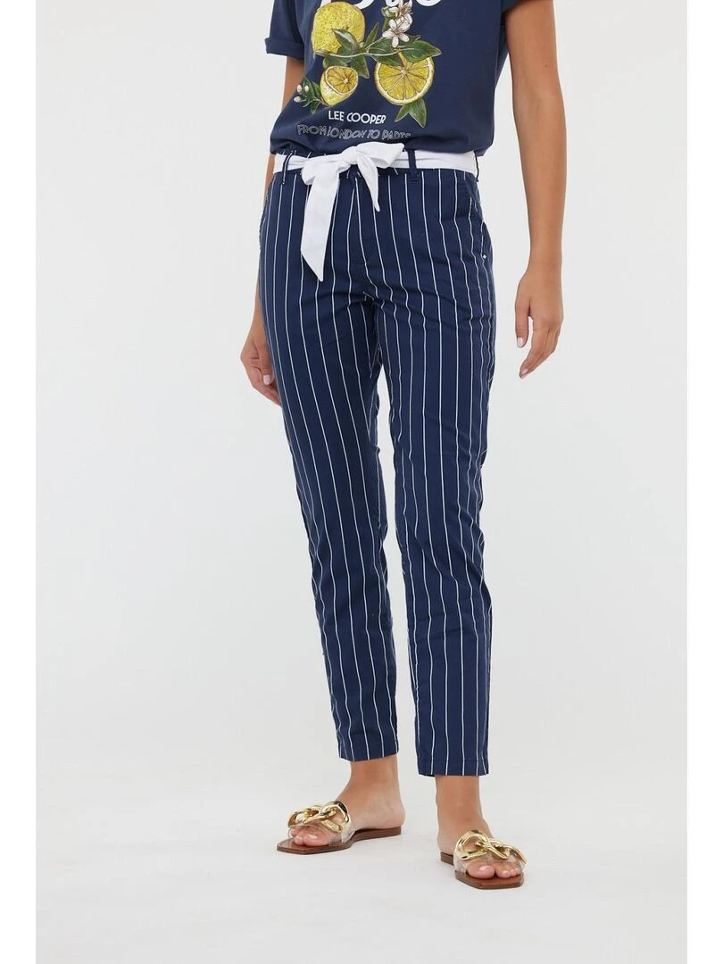 Lee Cooper Pantalon coton chino slim fit JEMILA CR Blanc Bleu marine