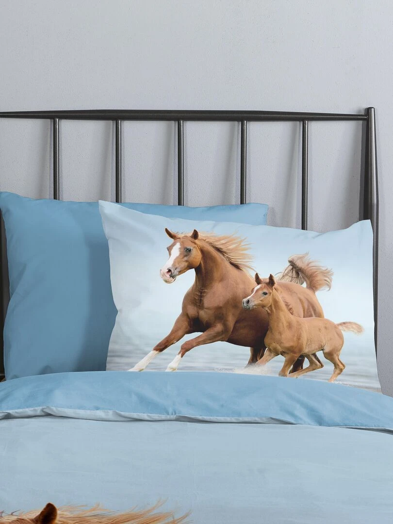 Parure de lit 'chevaux' 1 personne Bleu
