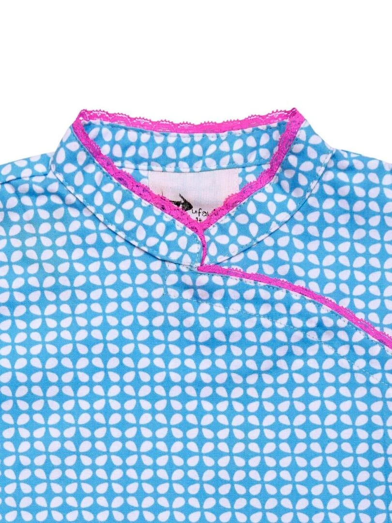 Blouse Chinoise Été Fille Coton Bleu Turquoise Fuchsia ANNAM 'LA FAUTE A VOLTAIRE' Bleu turquoise