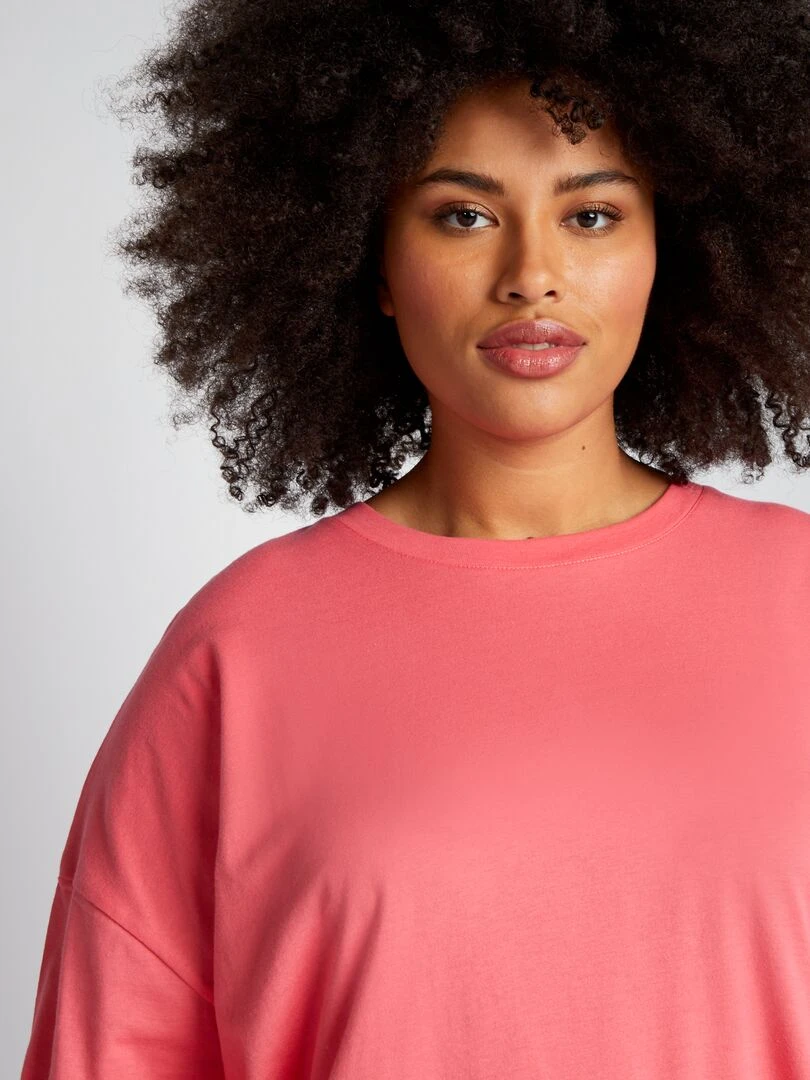 T shirt long en jersey uni   Rose