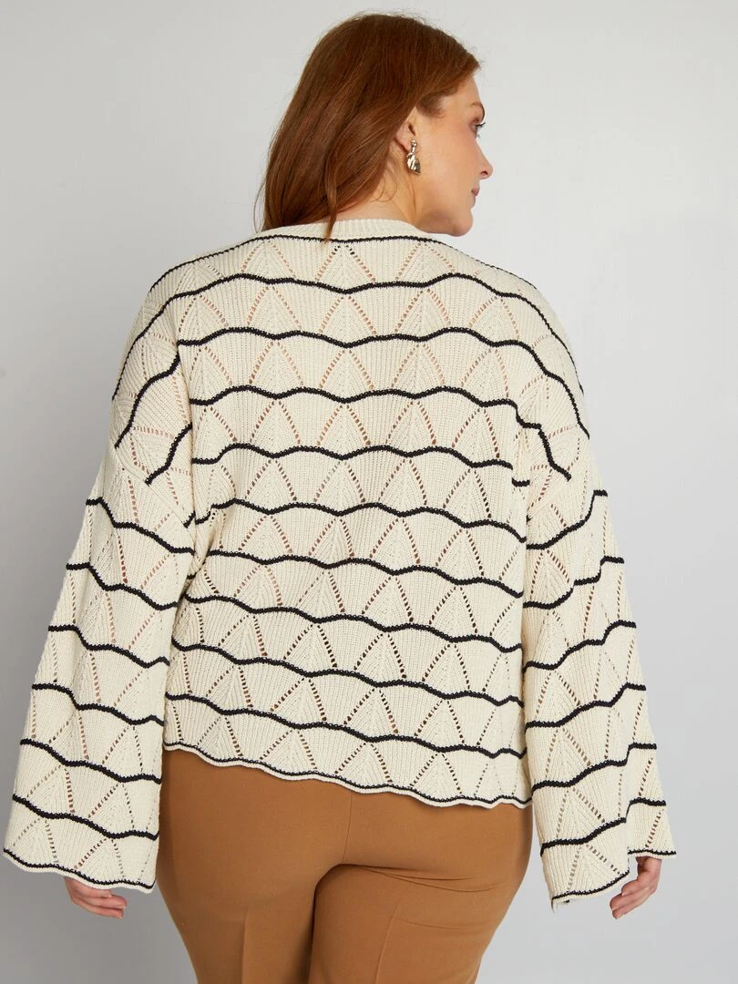 Pull ajouré à col rond   Beige/bleu marine