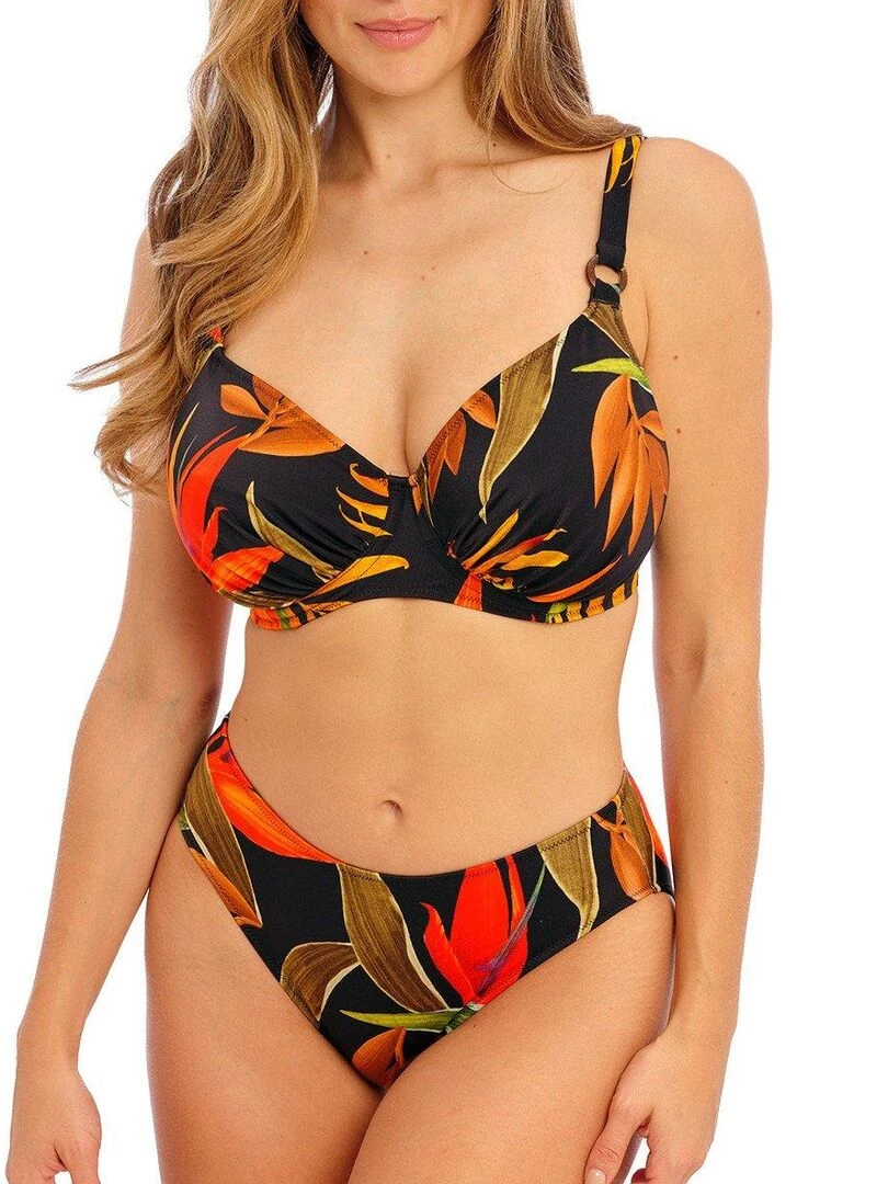 Haut de maillot à armatures imprimé tropical Pichola Noir