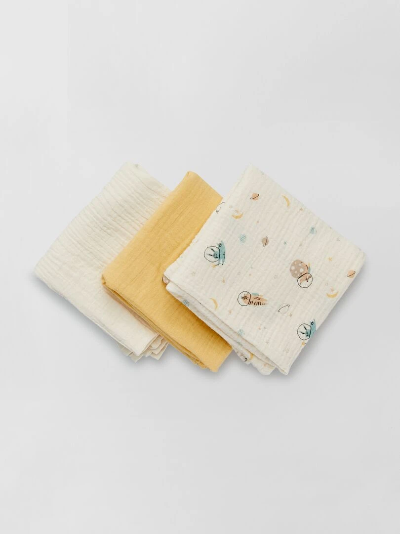 Lot de 3 langes en gaze de coton jaune