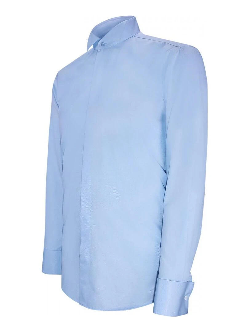 Chemise cintrée col cassé tissu armuré CROKEN   Bleu