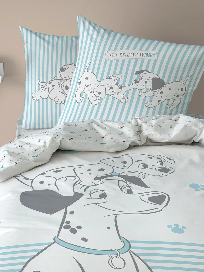 Parure de lit imprimée 100% coton DISNEY HOME LES 101 DALMATIENS TOGETHER Blanc Bleu