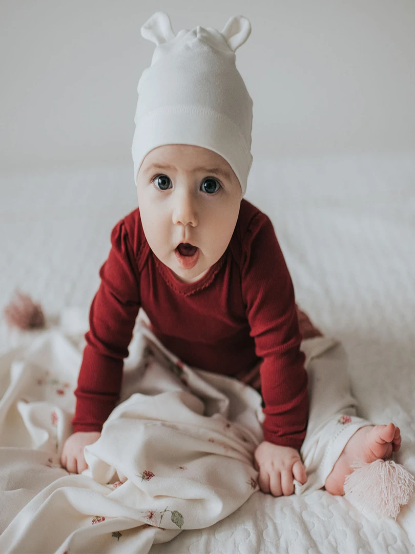 Bonnet Ourson Bébé En Bambou Uni Rose