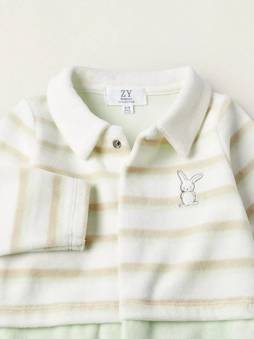 Combinaison en velours pour nouveau né 'Lapin' manches longues EARLY BLOOM   Bleu clair