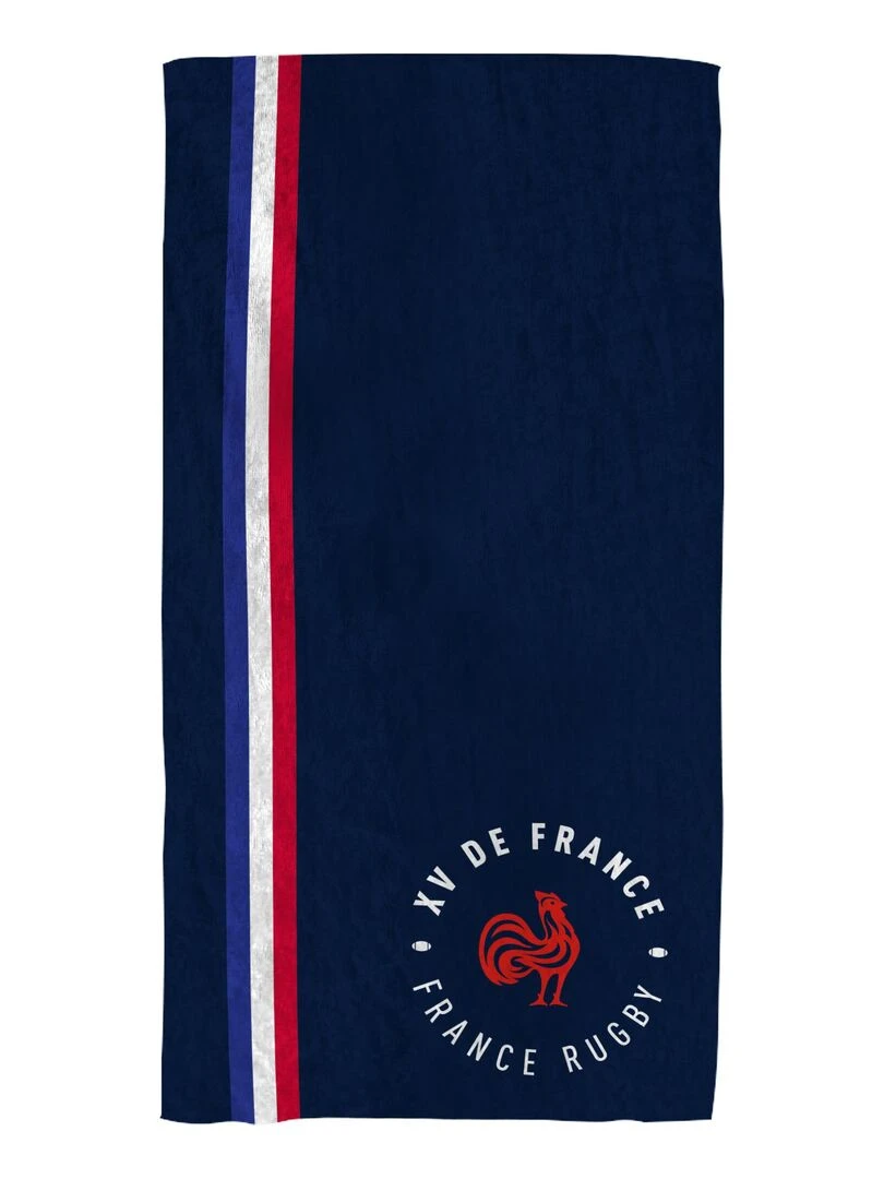 Drap de plage imprimé 100% coton FRANCE RUGBY TRICOLORE Bleu marine